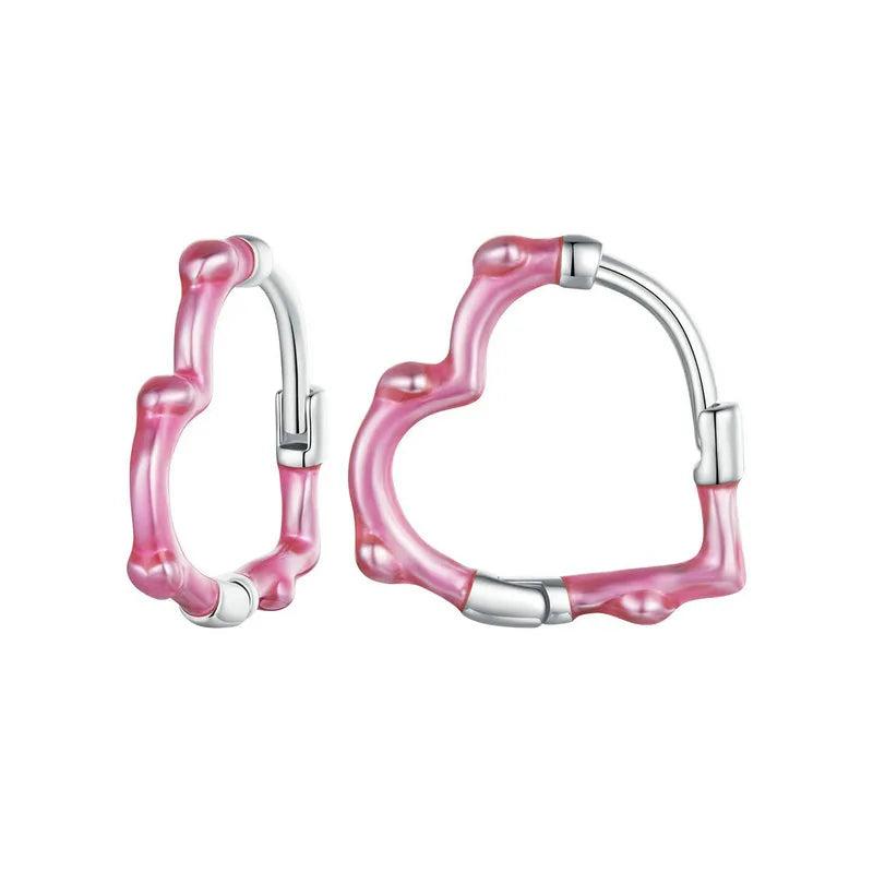 925 Silver Pink Heart Hoop Earrings for Women Party Gift