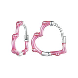 925 Silver Pink Heart Hoop Earrings for Women Party Gift