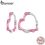 925 Silver Pink Heart Hoop Earrings for Women Party Gift