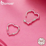925 Silver Pink Heart Hoop Earrings for Women Party Gift