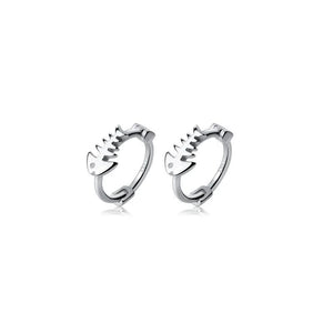925 Silver Fishbone Hoop Earrings Anti-Allergy Fine Jewelry for Women
