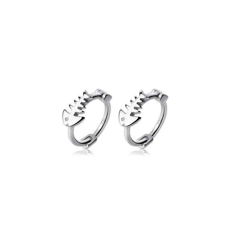 925 Silver Fishbone Hoop Earrings Anti-Allergy Fine Jewelry for Women