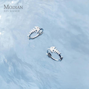 925 Silver Fishbone Hoop Earrings Anti-Allergy Fine Jewelry for Women