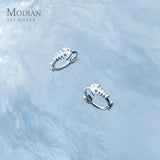 925 Silver Fishbone Hoop Earrings Anti-Allergy Fine Jewelry for Women