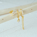 925 Silver Tassel Zircon Stud Hoop Earrings 18K Fine Jewelry Gift