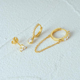 925 Silver Tassel Zircon Stud Hoop Earrings 18K Fine Jewelry Gift