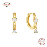 Sterling Silver Opal Zircon Hoop Earrings Women 18K Ear Bone Fine Jewelry