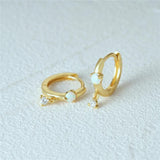 Sterling Silver Opal Zircon Hoop Earrings Women 18K Ear Bone Fine Jewelry