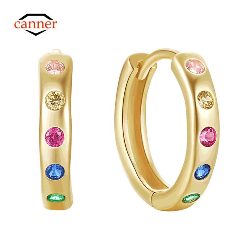 Rainbow Zircon 925 Silver Earring Hoop Wedding Party Aretes Fine Jewelry