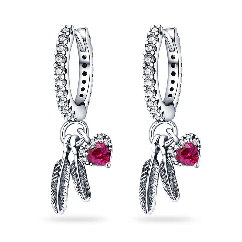 Silver 925 Women Hoop Earring Moon Star CZ Colored Zircon Jewelry for Girl