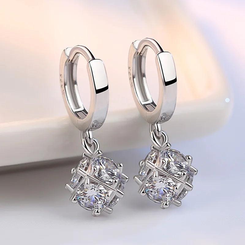 925 Silver Square Zircon Earrings Women Charm Jewelry