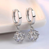 925 Silver Square Zircon Earrings Women Charm Jewelry