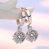 925 Silver Square Zircon Earrings Women Charm Jewelry