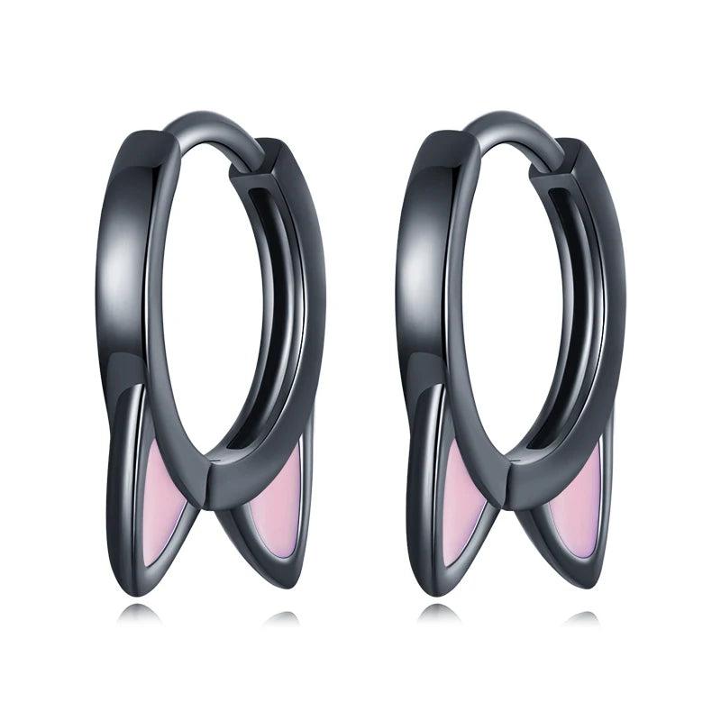 925 Silver Cat Claw Hoop Earrings Black&Pink Stud Earring