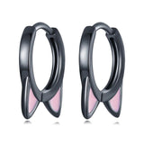 925 Silver Cat Claw Hoop Earrings Black&Pink Stud Earring