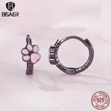 925 Silver Cat Claw Hoop Earrings Black&Pink Stud Earring