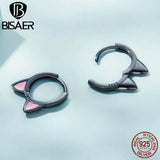925 Silver Cat Claw Hoop Earrings Black&Pink Stud Earring