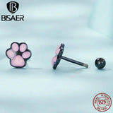 925 Silver Cat Claw Hoop Earrings Black&Pink Stud Earring