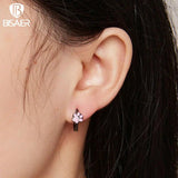 925 Silver Cat Claw Hoop Earrings Black&Pink Stud Earring