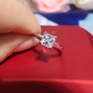 925 Silver CZ Wedding Rings for Women Princess Cut Solitaire Cubic Zirconia Enga