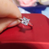 925 Silver CZ Wedding Rings for Women Princess Cut Solitaire Cubic Zirconia Enga