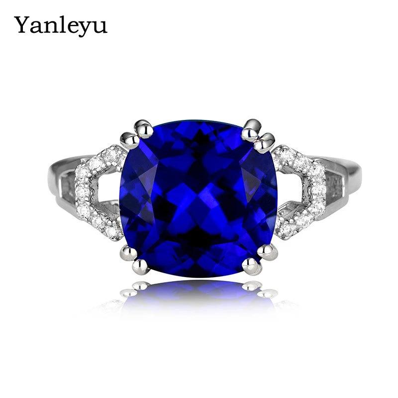 925 Silver Synthetic Sapphire Engagement Ring for Women