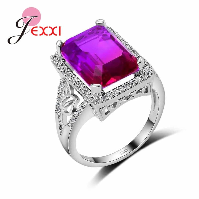 Square CZ 925 Sterling Silver Rings for Women Engagement