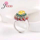 Noble Shining Silver Flower Ring with Oval Stone for Women Wedding