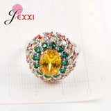 Noble Shining Silver Flower Ring with Oval Stone for Women Wedding