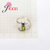 Arrival Curve Rings with Olive CZ 925 Sterling Silver Needle