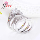 925 Silver Crystal Square Round Ring Set Bridal Wedding Accessory