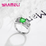 925 Silver Finger Rings for Girl Wedding Green Crystal Rhinestone Anillos