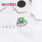 Green Crystal Rhinestone Silver Needle Ring for Women Wedding Party