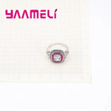 Square Red Crystal 925 Sterling Silver Ring Women Wedding Jewelry