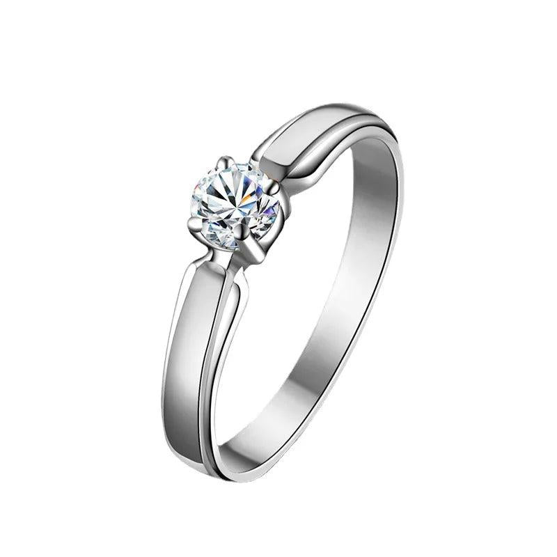 925 Sterling Silver Small Round Stone Ring for Women