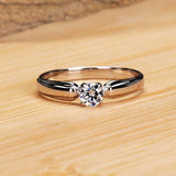 925 Sterling Silver Small Round Stone Ring for Women