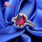 925 Silver Red Cubic Zircon Crystal Flower Ring Women Bridal Wedding Jewelry