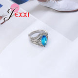 Geometric Crystal Rings 925 Silver Needle Wedding Party Ring Female Bijoux Gift
