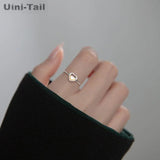 Uini-Tail 925 Tibetan Silver Heart Open Ring Sweet Delicate Jewelry