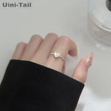 Uini-Tail 925 Tibetan Silver Heart Open Ring Sweet Delicate Jewelry