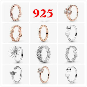 925 Silver Pan Ring With Crystal, Daisy Flower Design