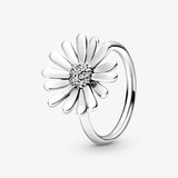 925 Silver Pan Ring With Crystal, Daisy Flower Design