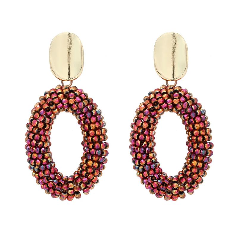 Crystal Beads Oval Drop Earrings Metal Ear Jewelry