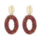 Crystal Beads Oval Drop Earrings Metal Ear Jewelry