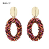 Crystal Beads Oval Drop Earrings Metal Ear Jewelry