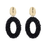 Crystal Beads Oval Drop Earrings Metal Ear Jewelry