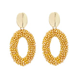 Crystal Beads Oval Drop Earrings Metal Ear Jewelry