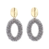Crystal Beads Oval Drop Earrings Metal Ear Jewelry