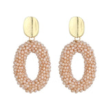 Crystal Beads Oval Drop Earrings Metal Ear Jewelry