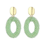 Crystal Beads Oval Drop Earrings Metal Ear Jewelry